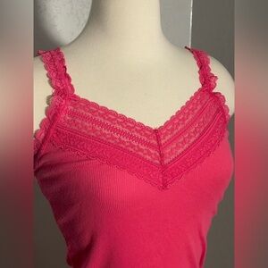 Abercrombie & Fitch Pink Lace Trim Tank Top